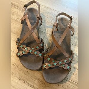 Sanita Danish design leather upper/sole brown, blue women’s sandals. Size 39/8.5